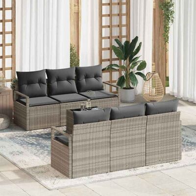 vidaXL Sofa Set mit Kissen 7 pcs Hellgrau Poly Rattan vidaXL Sofa Set mit Kissen 7 pcs Hellgrau Poly Rattan