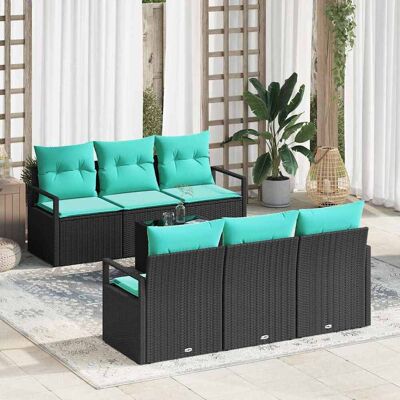 vidaXL Sofa Set mit Kissen 7 pcs Schwarz und Türkis Poly Rattan vidaXL Sofa Set mit Kissen 7 pcs Schwarz und Türkis Poly Rattan