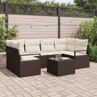 vidaXL Sofa Set mit Kissen 7 pcs Braun und Creme Poly Rattan vidaXL Sofa Set mit Kissen 7 pcs Braun und Creme Poly Rattan