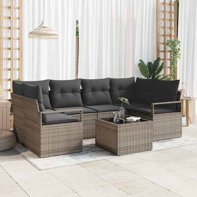 vidaXL Sofa Set mit Kissen 7 pcs Grau Poly Rattan vidaXL Sofa Set mit Kissen 7 pcs Grau Poly Rattan