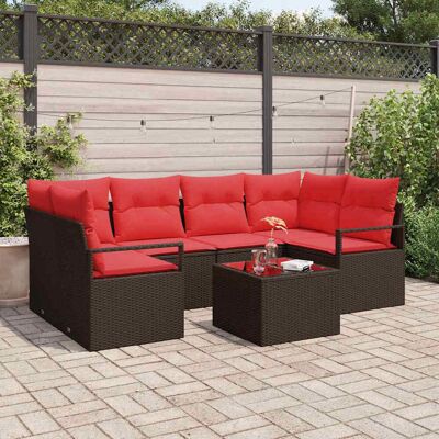 vidaXL Sofa Set mit Kissen 7 pcs Braun und Rot Poly Rattan vidaXL Sofa Set mit Kissen 7 pcs Braun und Rot Poly Rattan