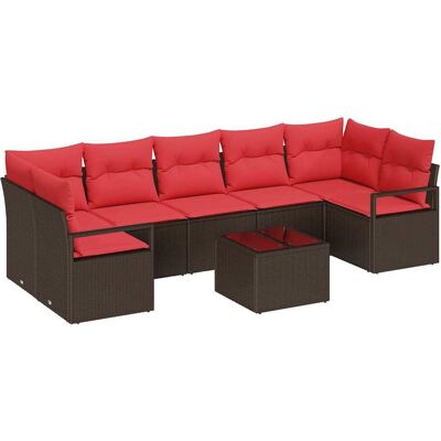 vidaXL Sofa Set 8 pcs Braun und Rot Poly-Rattan vidaXL Sofa Set 8 pcs Braun und Rot Poly-Rattan