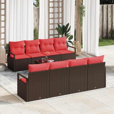 vidaXL Sofa Set mit Kissen 7 pcs Braun und Rot Poly Rattan vidaXL Sofa Set mit Kissen 7 pcs Braun und Rot Poly Rattan