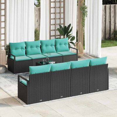 vidaXL Sofa Set mit Kissen 7 pcs Schwarz und Hellblau Poly Rattan vidaXL Sofa Set mit Kissen 7 pcs Schwarz und Hellblau Poly Rattan
