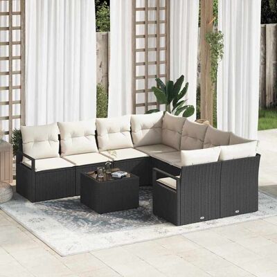 vidaXL Sofa Set mit Kissen 9 pcs Schwarz und Creme Poly Rattan vidaXL Sofa Set mit Kissen 9 pcs Schwarz und Creme Poly Rattan