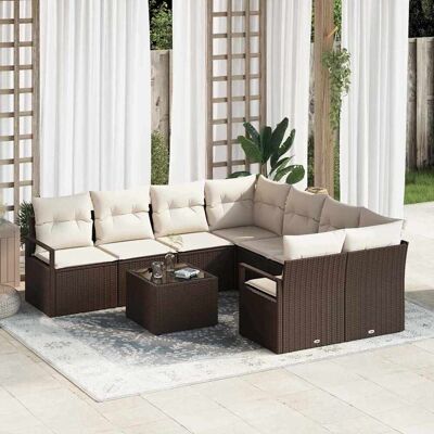 vidaXL Sofa Set mit Kissen 9 pcs Braun und Creme Poly Rattan vidaXL Sofa Set mit Kissen 9 pcs Braun und Creme Poly Rattan