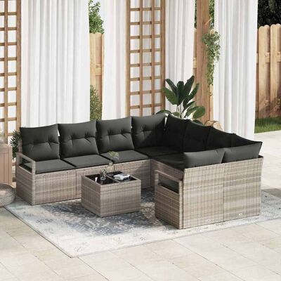 vidaXL Sofa Set mit Kissen 9 pcs Hellgrau und Schwarz Poly Rattan vidaXL Sofa Set mit Kissen 9 pcs Hellgrau und Schwarz Poly Rattan