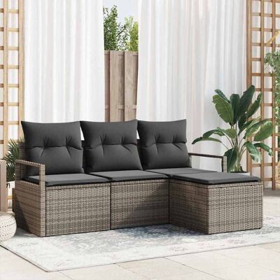 vidaXL Sofa Set mit Kissen 4 pcs Grau Poly Rattan vidaXL Sofa Set mit Kissen 4 pcs Grau Poly Rattan