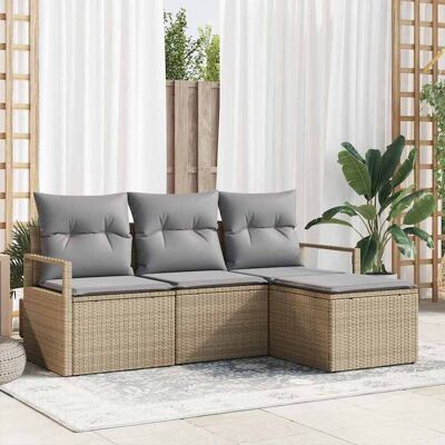 vidaXL Sofa Set mit Kissen 4 pcs Beige Poly Rattan vidaXL Sofa Set mit Kissen 4 pcs Beige Poly Rattan