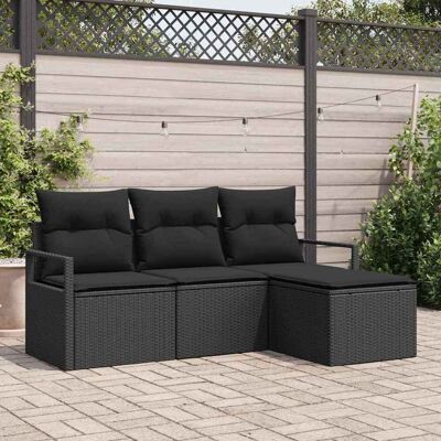 vidaXL Sofa Set mit Kissen 4 pcs Schwarz Poly Rattan vidaXL Sofa Set mit Kissen 4 pcs Schwarz Poly Rattan