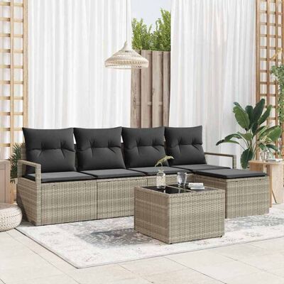 vidaXL Sofa Set mit Kissen 6 pcs Hellgrau Poly Rattan vidaXL Sofa Set mit Kissen 6 pcs Hellgrau Poly Rattan