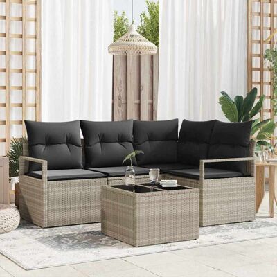 vidaXL Sofa Set 5 pcs Hellgrau Poly-Rattan vidaXL Sofa Set 5 pcs Hellgrau Poly-Rattan