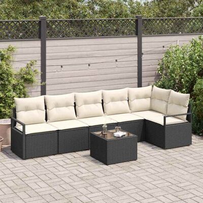 vidaXL Sofa Set mit Kissen 7 pcs Schwarz Poly Rattan vidaXL Sofa Set mit Kissen 7 pcs Schwarz Poly Rattan
