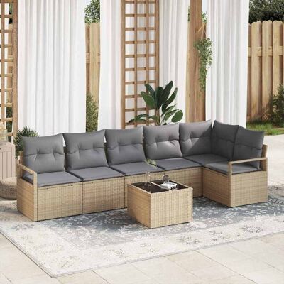 vidaXL Sofa Set mit Kissen 7 pcs Beige Poly Rattan vidaXL Sofa Set mit Kissen 7 pcs Beige Poly Rattan