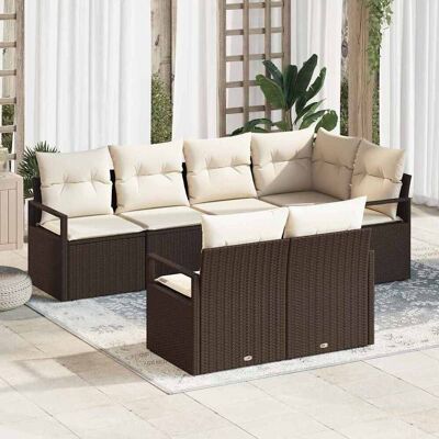 vidaXL Sofa Set mit Kissen 7 pcs Braun Poly Rattan vidaXL Sofa Set mit Kissen 7 pcs Braun Poly Rattan
