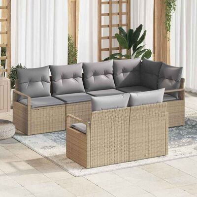 vidaXL Sofa Set mit Kissen 7 pcs Beige Poly Rattan vidaXL Sofa Set mit Kissen 7 pcs Beige Poly Rattan