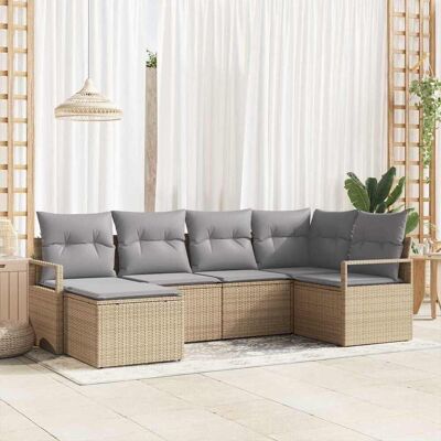 vidaXL Sofa Set mit Kissen 6 pcs Beige Poly Rattan vidaXL Sofa Set mit Kissen 6 pcs Beige Poly Rattan