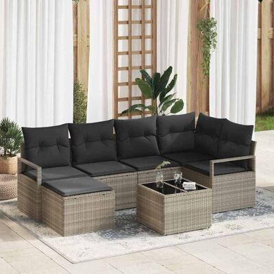 vidaXL Sofa Set 7 pcs Hellgrau Poly-Rattan vidaXL Sofa Set 7 pcs Hellgrau Poly-Rattan