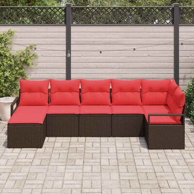 vidaXL Sofa Set mit Kissen 7 pcs Braun Poly Rattan vidaXL Sofa Set mit Kissen 7 pcs Braun Poly Rattan