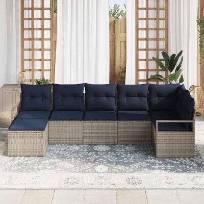 vidaXL Sofa Set 7 pcs Grau Poly-Rattan vidaXL Sofa Set 7 pcs Grau Poly-Rattan