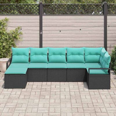vidaXL Sofa Set mit Kissen 7 pcs Schwarz Poly Rattan vidaXL Sofa Set mit Kissen 7 pcs Schwarz Poly Rattan