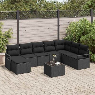 vidaXL Sofa Set mit Kissen 9 pcs Schwarz Poly Rattan vidaXL Sofa Set mit Kissen 9 pcs Schwarz Poly Rattan