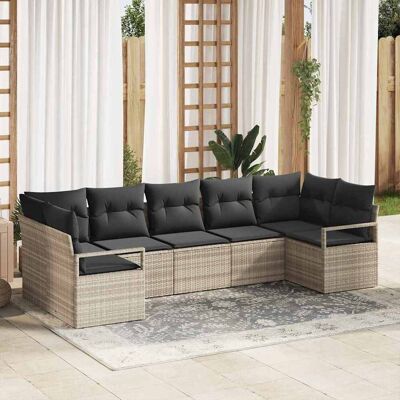 vidaXL Sofa Set mit Kissen 7 pcs Hellgrau Poly Rattan vidaXL Sofa Set mit Kissen 7 pcs Hellgrau Poly Rattan