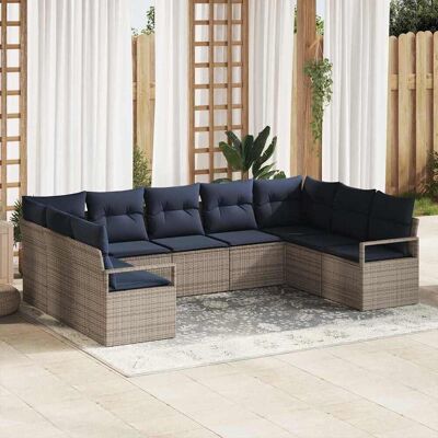 vidaXL Sofa Set mit Kissen 9 pcs Grau Poly-Rattan vidaXL Sofa Set mit Kissen 9 pcs Grau Poly-Rattan