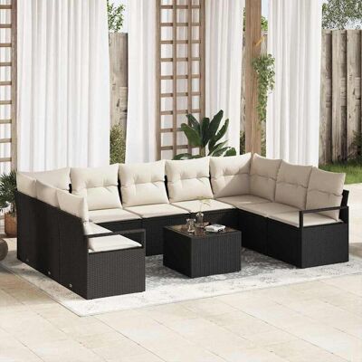 vidaXL Sofa Set mit Kissen 10 pcs Schwarz Poly-Rattan vidaXL Sofa Set mit Kissen 10 pcs Schwarz Poly-Rattan