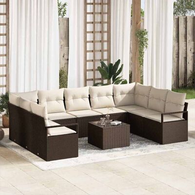 vidaXL Sofa Set mit Kissen 10 pcs Braun Poly-Rattan vidaXL Sofa Set mit Kissen 10 pcs Braun Poly-Rattan