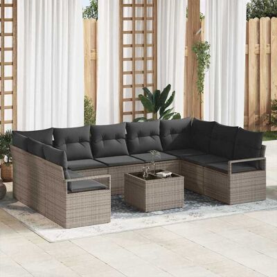 vidaXL Sofa Set mit Kissen 10 pcs Grau Poly-Rattan vidaXL Sofa Set mit Kissen 10 pcs Grau Poly-Rattan