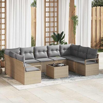 vidaXL Sofa Set mit Kissen 10 pcs Beige Poly Rattan vidaXL Sofa Set mit Kissen 10 pcs Beige Poly Rattan