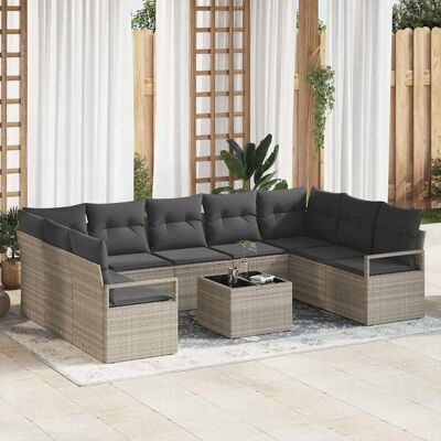 vidaXL Sofa Set mit Kissen 10 pcs Hellgrau Poly-Rattan vidaXL Sofa Set mit Kissen 10 pcs Hellgrau Poly-Rattan