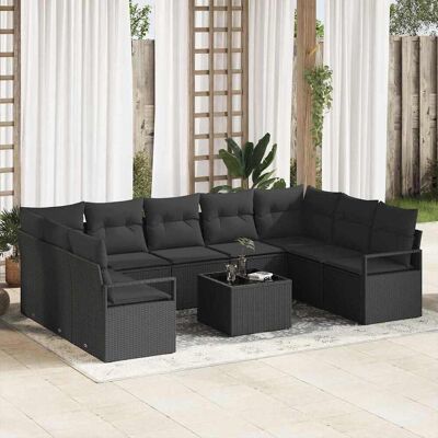 vidaXL Sofa Set mit Kissen 10 pcs Schwarz Poly-Rattan vidaXL Sofa Set mit Kissen 10 pcs Schwarz Poly-Rattan