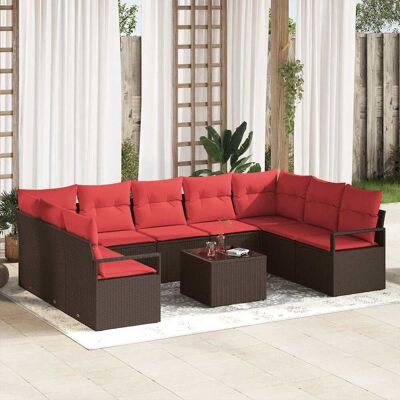 vidaXL Sofa Set mit Kissen 10 pcs Braun Poly Rattan vidaXL Sofa Set mit Kissen 10 pcs Braun Poly Rattan