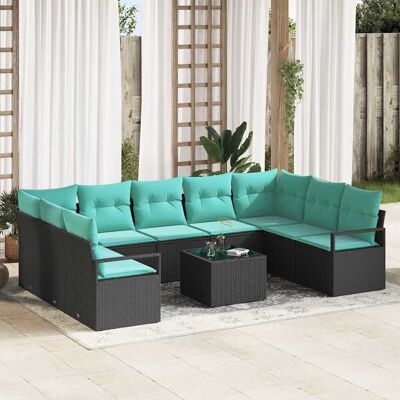 vidaXL Sofa Set mit Kissen 10 pcs Schwarz Poly Rattan vidaXL Sofa Set mit Kissen 10 pcs Schwarz Poly Rattan