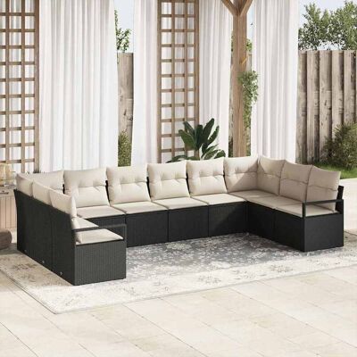 vidaXL Sofa Set mit Kissen 10 pcs Schwarz Poly-Rattan vidaXL Sofa Set mit Kissen 10 pcs Schwarz Poly-Rattan