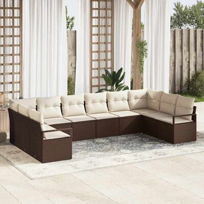 vidaXL Sofa Set mit Kissen 10 pcs Braun Poly-Rattan vidaXL Sofa Set mit Kissen 10 pcs Braun Poly-Rattan