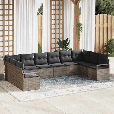 vidaXL Sofa Set mit Kissen 10 pcs Grau Poly Rattan vidaXL Sofa Set mit Kissen 10 pcs Grau Poly Rattan