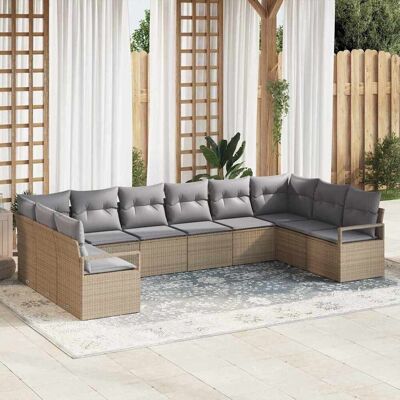 vidaXL Sofa Set mit Kissen 10 pcs Beige Poly Rattan vidaXL Sofa Set mit Kissen 10 pcs Beige Poly Rattan