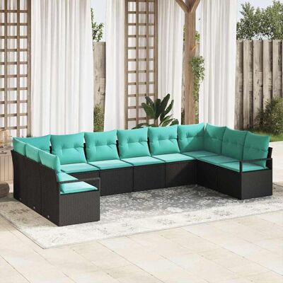 vidaXL Sofa Set mit Kissen 10 pcs Schwarz Poly-Rattan vidaXL Sofa Set mit Kissen 10 pcs Schwarz Poly-Rattan