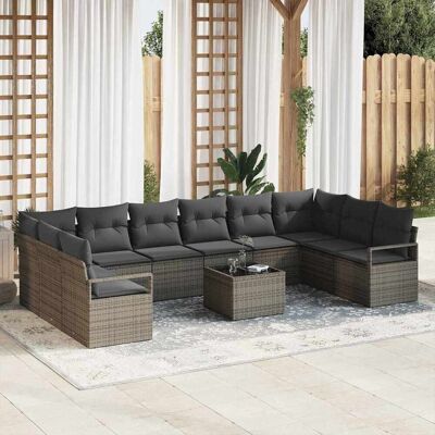 vidaXL Sofa Set mit Kissen 11 pcs Grau Poly Rattan vidaXL Sofa Set mit Kissen 11 pcs Grau Poly Rattan