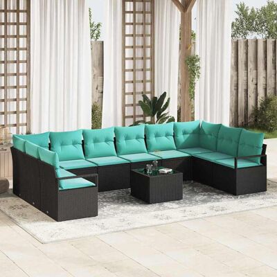 vidaXL Sofa Set mit Kissen 11 pcs Schwarz Poly-Rattan vidaXL Sofa Set mit Kissen 11 pcs Schwarz Poly-Rattan
