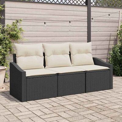 VidaXl Modernes Gartensofaset - Schwarz Rattan - 3 Stück VidaXl Modernes Gartensofaset - Schwarz Rattan - 3 Stück