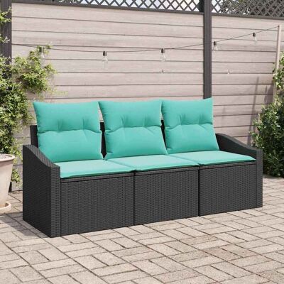 vidaXL Sofa Set mit Kissen 3 pcs Schwarz Poly-Rattan vidaXL Sofa Set mit Kissen 3 pcs Schwarz Poly-Rattan