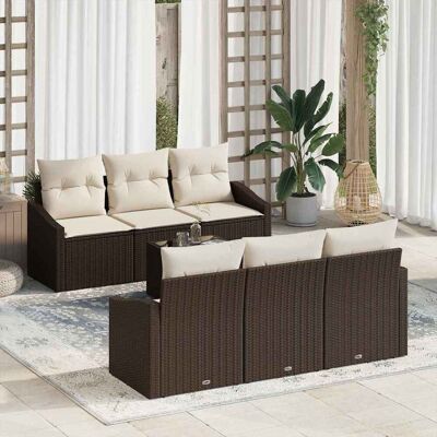 vidaXL Sofa Set mit Kissen 7 pcs Braun und Creme Poly Rattan vidaXL Sofa Set mit Kissen 7 pcs Braun und Creme Poly Rattan