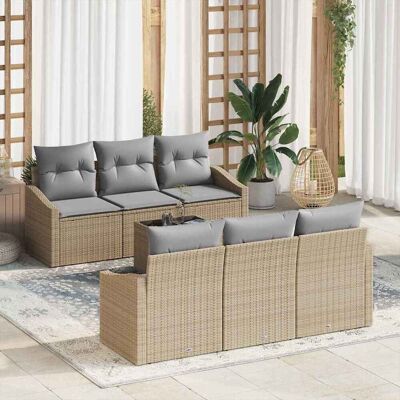 vidaXL Sofa Set mit Kissen 7 pcs Beige und Hellgrau Poly Rattan vidaXL Sofa Set mit Kissen 7 pcs Beige und Hellgrau Poly Rattan