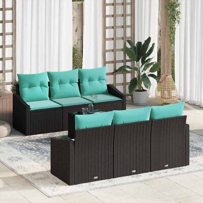 vidaXL Sofa Set mit Kissen 7 pcs Schwarz und Türkis Poly Rattan vidaXL Sofa Set mit Kissen 7 pcs Schwarz und Türkis Poly Rattan