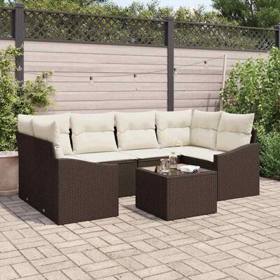 vidaXL Sofa Set mit Kissen 7 pcs Braun und Creme Poly-Rattan vidaXL Sofa Set mit Kissen 7 pcs Braun und Creme Poly-Rattan