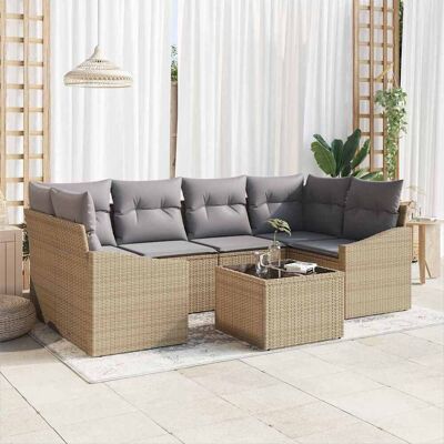 vidaXL Sofa Set mit Kissen 7 pcs Beige und Hellgrau Poly Rattan vidaXL Sofa Set mit Kissen 7 pcs Beige und Hellgrau Poly Rattan